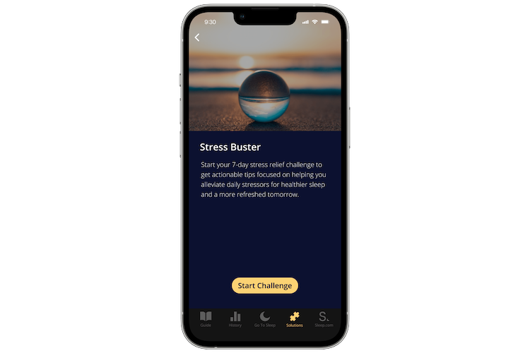 Screenshot of the Stress Buster challenge on the SleepScore app