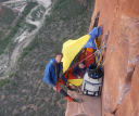 Bronwyn Hodgins and Jacob Cook on a portaledge