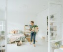Girl moving into a new bedroom after graduating college