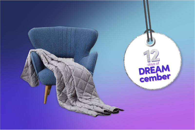 DREAMcember graphic showing Blanquil Weighted Blanket, a great gift for better sleep.