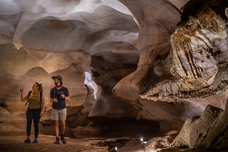 Friends exploring the Longhorn Cavern State Park. 