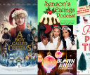 A collage of Christmas movies, podcasts, books, and music to enjoy this holiday season.