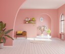 A Spanish villa in retro-style pink. Curved ceilings are one of the interior design trends to watch for in 2022.